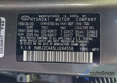 2020 Hyundai Tucson Se из США, поврежденный, VIN KM8J2CA45LU244558